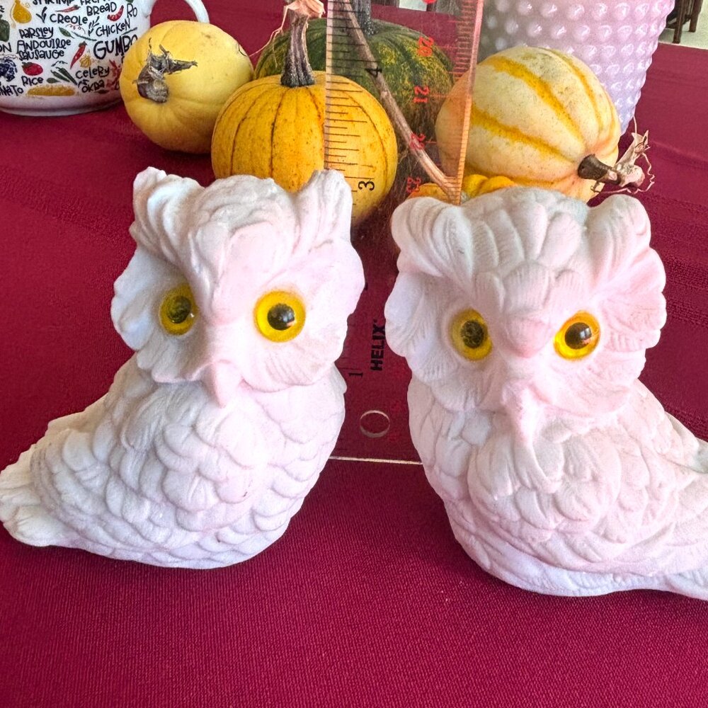 Vintage Pair Norleans White Alabaster Owls Handmade in Italy Figurine - Picture 11 of 12